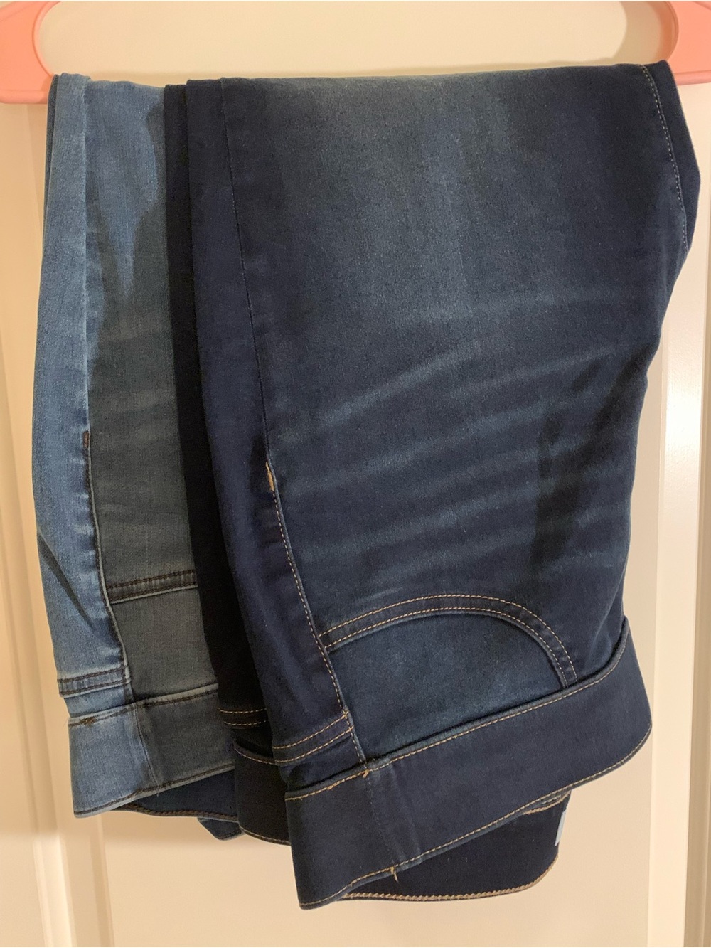 Womens Pull On Dark Blue and Light Blue Stretch Denim Jean Capris